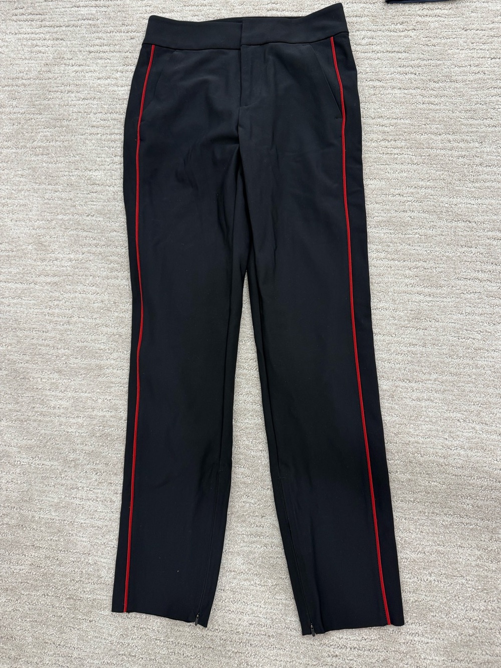 Athleta Black Woman’s Stellar Novelty Pants with Red Side Stripes
